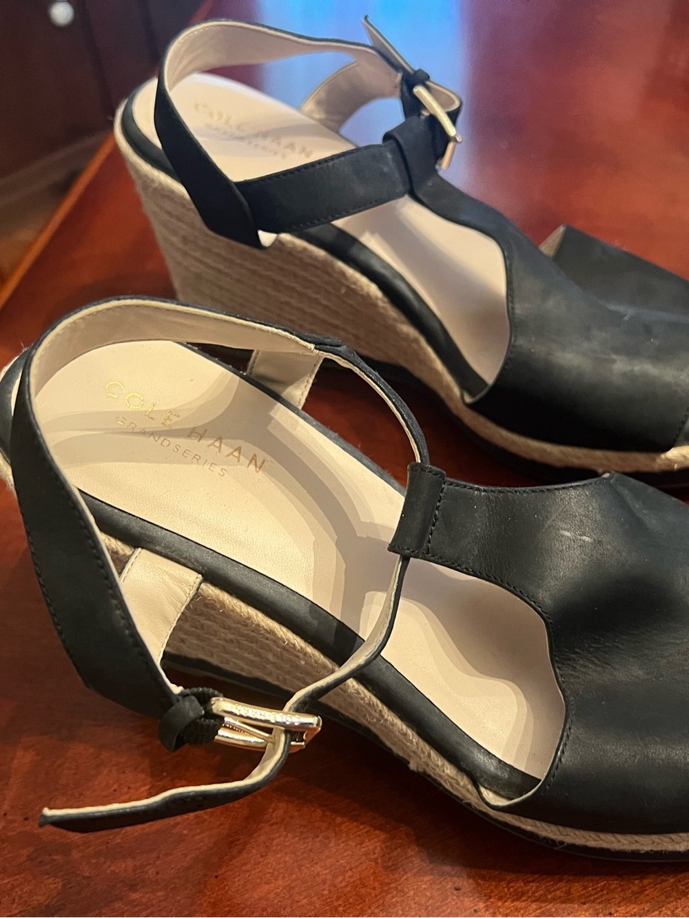 Cole Haan Black Leather Espadrille Ankle-Strap Sandals brand new - Picture 3 of 3